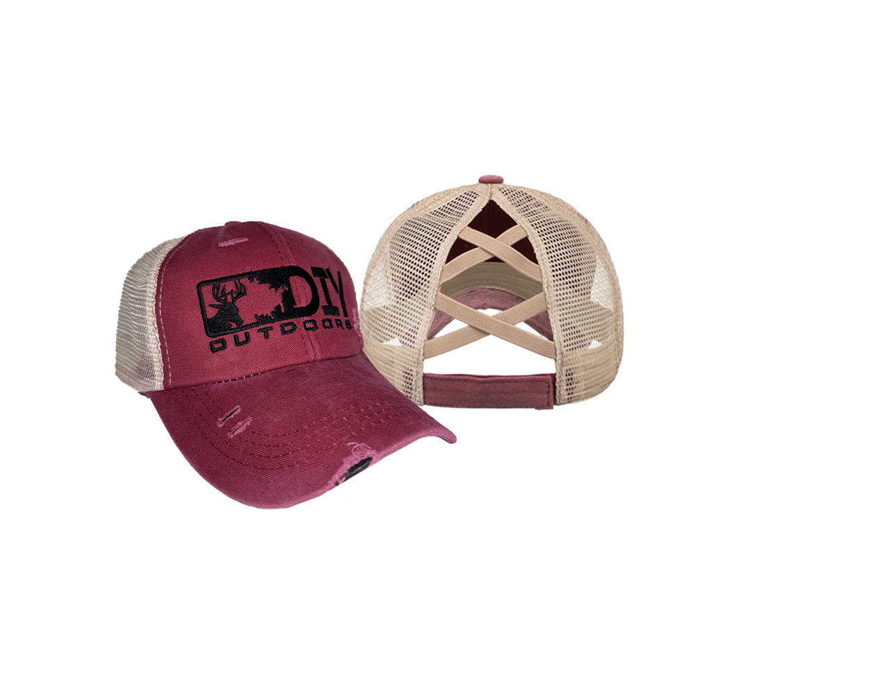 Maroon Women's Crisscross Ponytail Hat